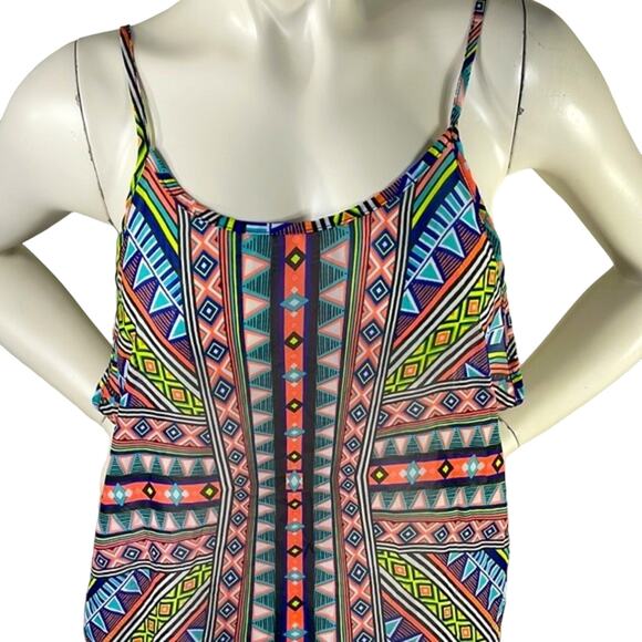OP Tribal Aztec Boho Print Bathing Suit Cover Up Lg 11/13 Blues Oranges Yellows - Picture 2 of 10
